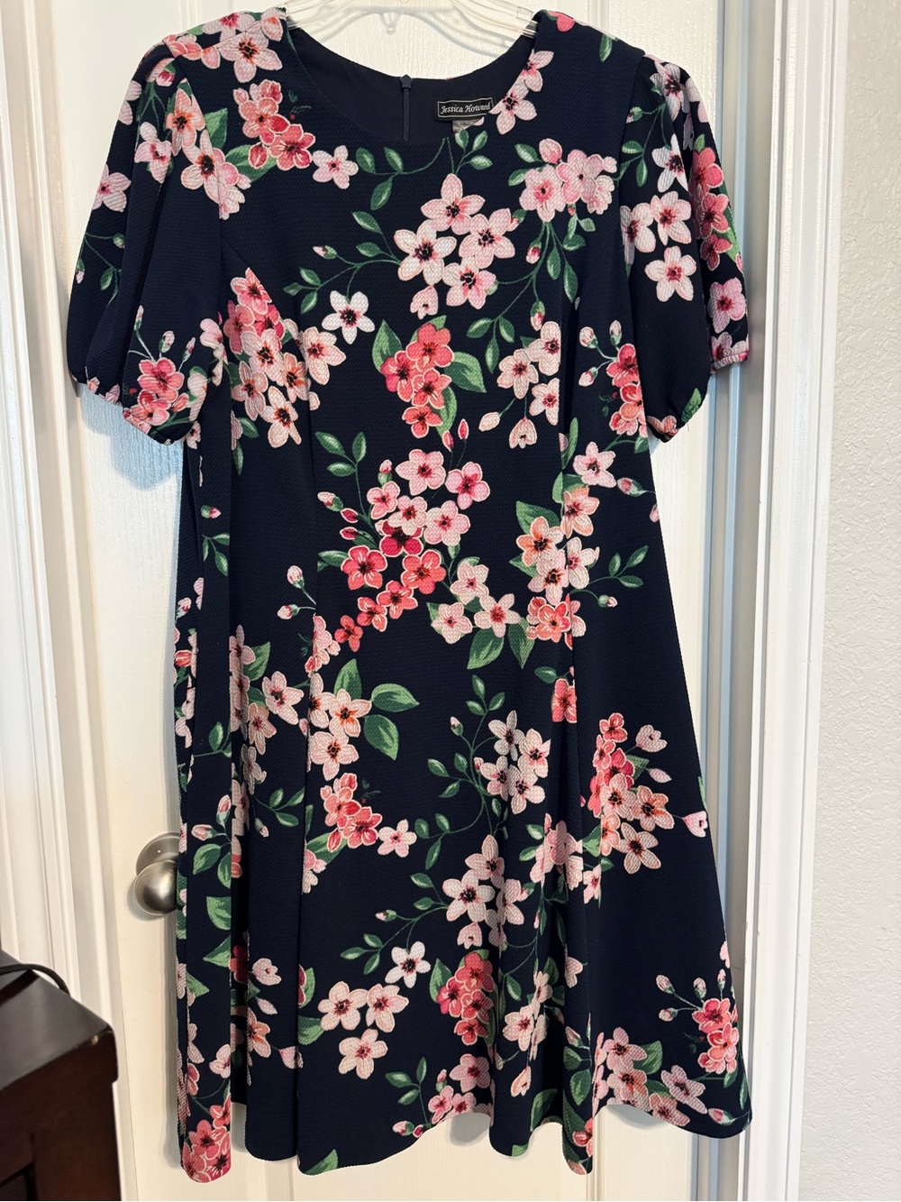 Jessica Howard Navy Floral A-Line Dress with Pink Blossoms